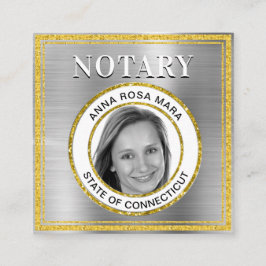 *~* NOTARY PHOTO METALL SILVER Signing Agent Fyrkantigt Visitkort