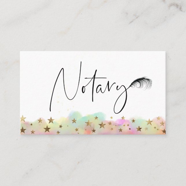*~* NOTARY PHOTO Pen Feather Signing Agent Stars Visitkort (Framsida)