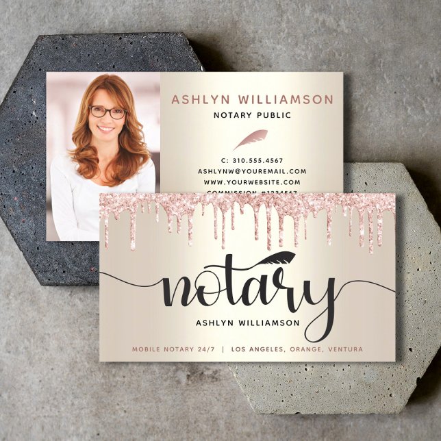 Notary Photo Rosa Glitter Drives Guld Loan Agent Visitkort (Skapare uppladdad)