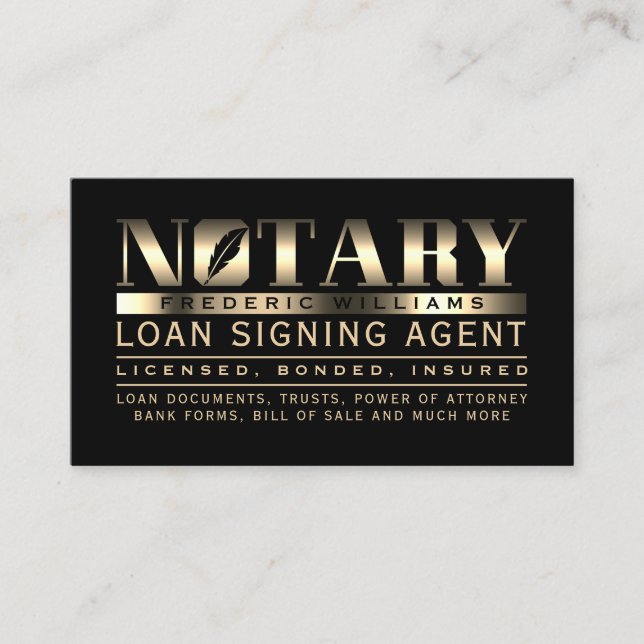 Notary professionell elegant guld visitkort (Framsida)