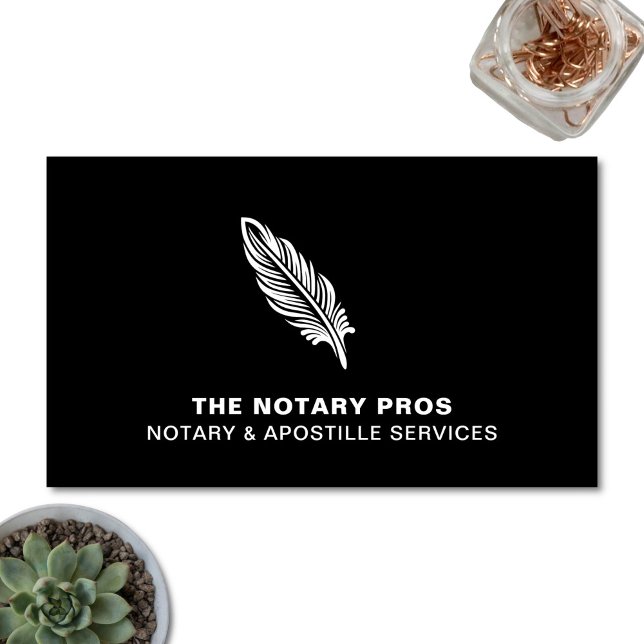 Notary Public Apostille Service Modern Black Visitkort (Modern Notary & Apostille Service business card. Shown on a light desktop background.)