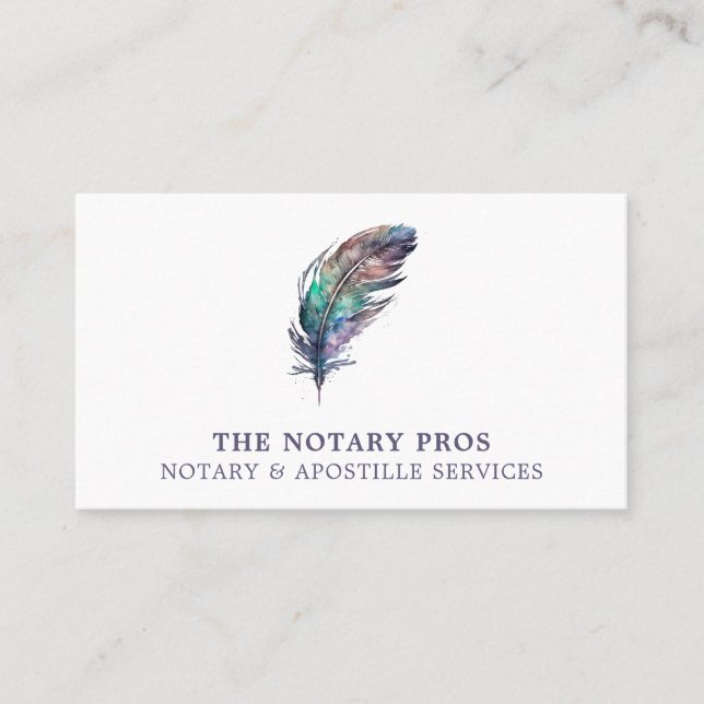 Notary Public Apostille Service Watercolor Feather Visitkort (Framsida)