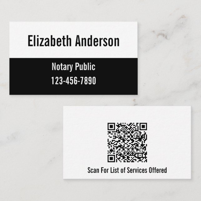 Notary Public Black and White QR-kod Visitkort (Fram/baksida)