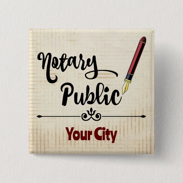 Notary Public Burgundy Bläck Pen Customized City Knapp (Framsida)