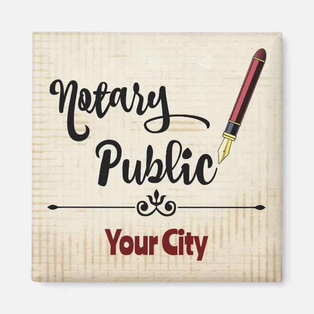 Notary Public Burgundy Bläck Pen Customized City Magnet (Framsidan)