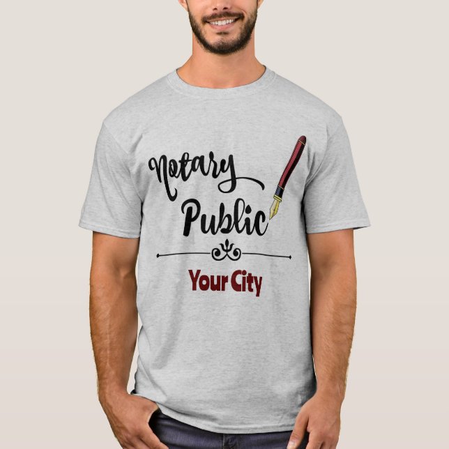 Notary Public Burgundy Bläck Pen Customized City T Shirt (Framsida)