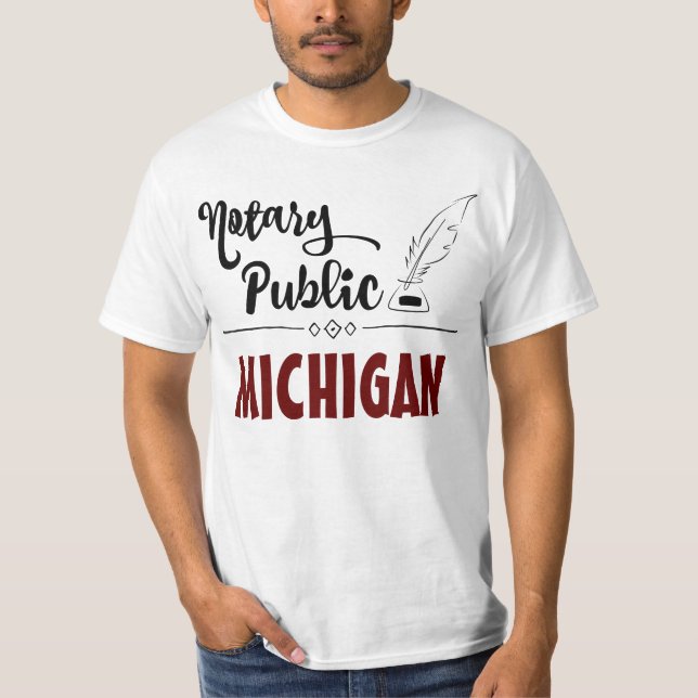 Notary Public Elegant Feather Quill Michigan T Shirt (Framsida)