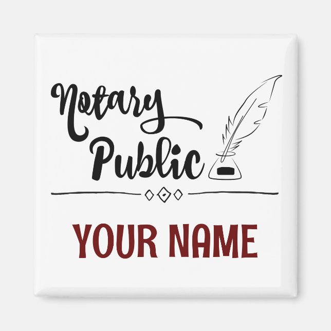 Notary Public Feather avfärdar ditt anpassade namn Magnet (Framsidan)
