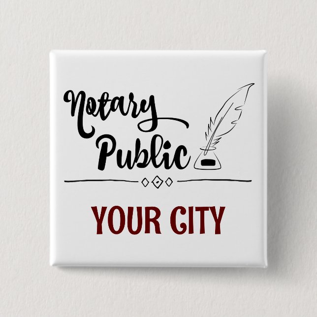 Notary Public Feather Quill Your City Customized Knapp (Framsida)