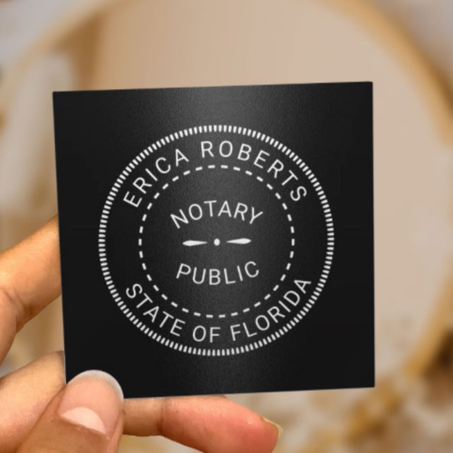 Notary Public Frimärke Elegant Black Metallic Fyrkantigt Visitkort (Skapare uppladdad)