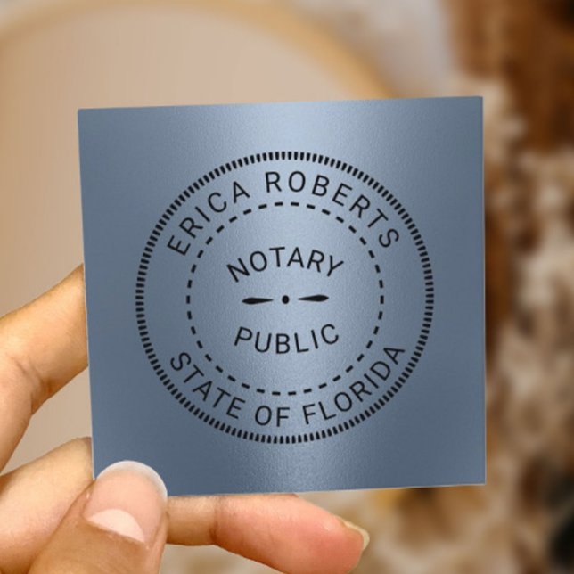 Notary Public Frimärke Modern Dusty Blue Metallic Fyrkantigt Visitkort (Skapare uppladdad)