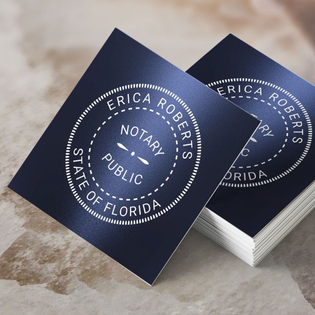 Notary Public Frimärke Modern Navy Blue Metallic Fyrkantigt Visitkort (Skapare uppladdad)