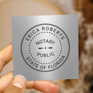 Notary Public Frimärke Modern Silver Metallic Fyrkantigt Visitkort