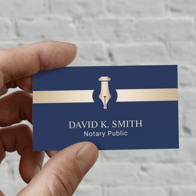 Notary Public Golden Pen Elegant Navy Blue Visitkort (Skapare uppladdad)