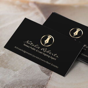 Notary Public Guld Pen Logotyp Loan Signing Agent Visitkort