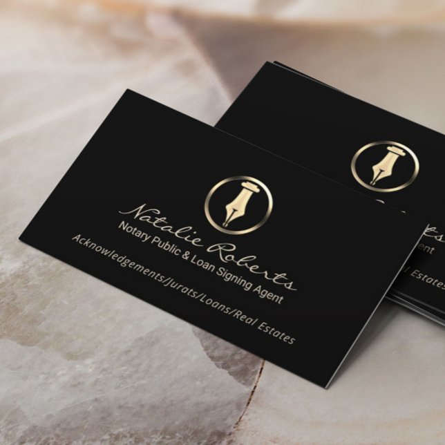 Notary Public Guld Pen Logotyp Loan Signing Agent Visitkort (Skapare uppladdad)