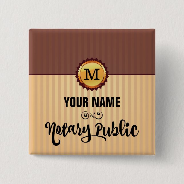 Notary Public Guld Seal Monogram Namn Customized Knapp (Framsida)