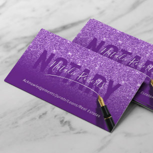 Notary Public Lila Glitter Elegant Namnteckning Visitkort