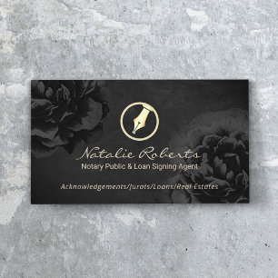 Notary Public Loan Signing Agent Black Blommigt Visitkort