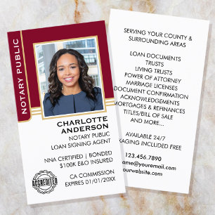 Notary Public Loan Signing Agent ID Burgundy Guld Visitkort