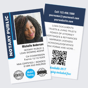 Notary Public Loan Signing Agent Photo ID Navy Visitkort