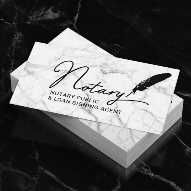 Notary Public Loan Signing Agent Quill Pen Marble Visitkort (Skapare uppladdad)