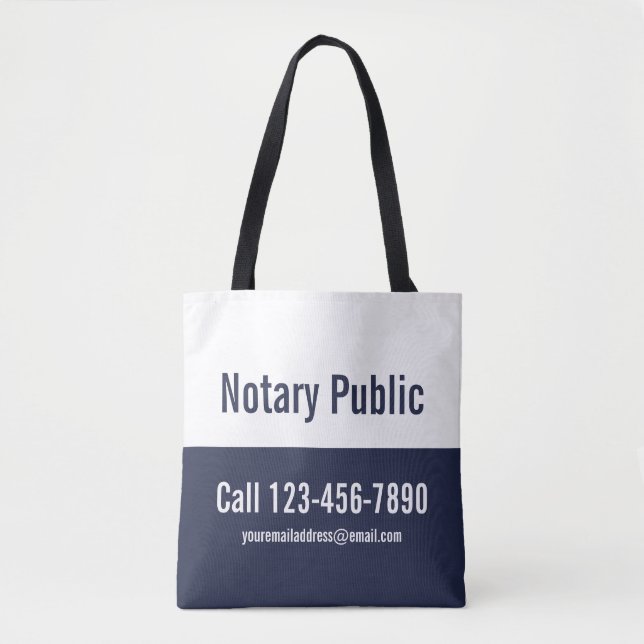 Notary Public Midnight Blue and White Promotional Tygkasse (Framsida)