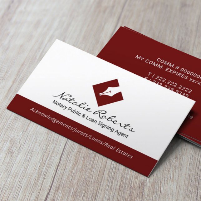 Notary Public Modern Pen Logotyp Loan Signing Agen Visitkort (Skapare uppladdad)