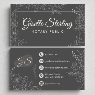 Notary Public Moody Charcol Grått Blommigt Script Visitkort