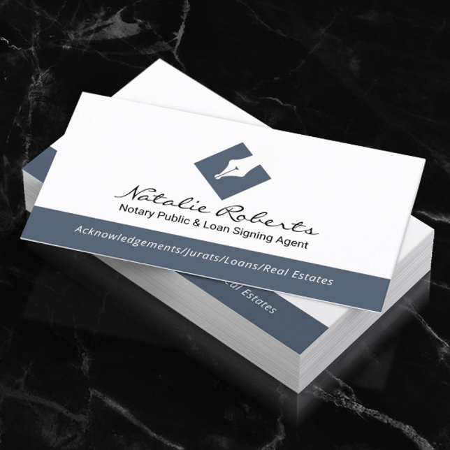Notary Public Pen Logotyp Loan Sigmen Agent Blue Visitkort (Skapare uppladdad)
