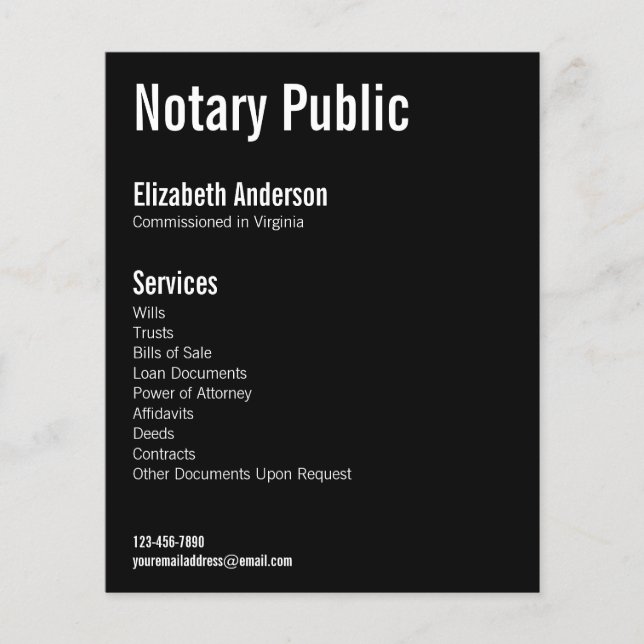 Notary Public Services Black and White-mall Flygblad (Framsidan)