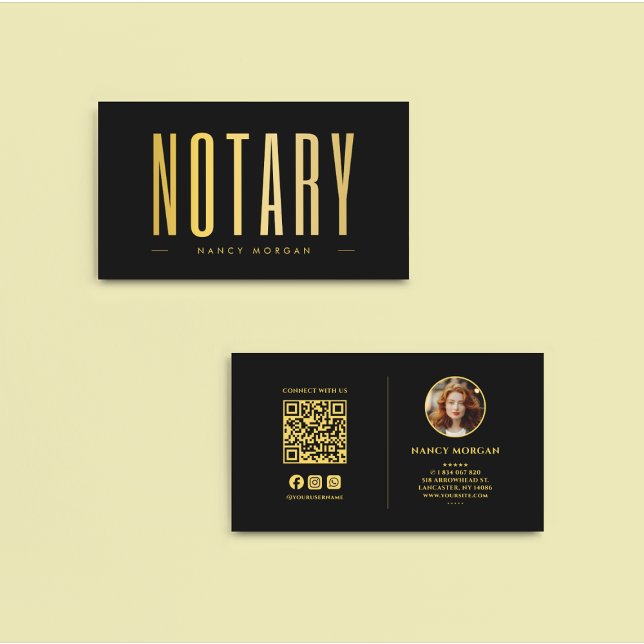 Notary Public Sigation Agent Black Guld Photo Visitkort (Skapare uppladdad)