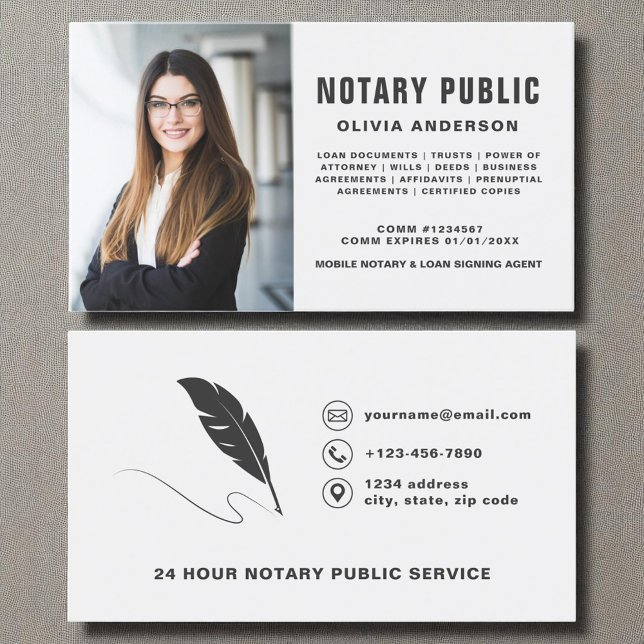 Notary Public Sigation Agent Photo Modern Grått Visitkort (Skapare uppladdad)