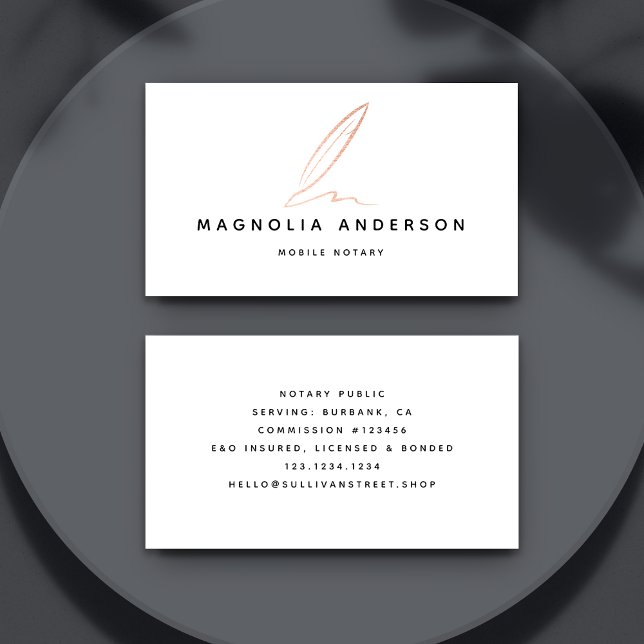 Notary Public Signerary Agent Ro guldfyllning Quil Visitkort (Skapare uppladdad)