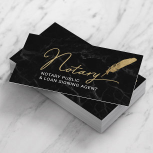 Notary Public Signing Agent Guld Quill Pen Marble Visitkort