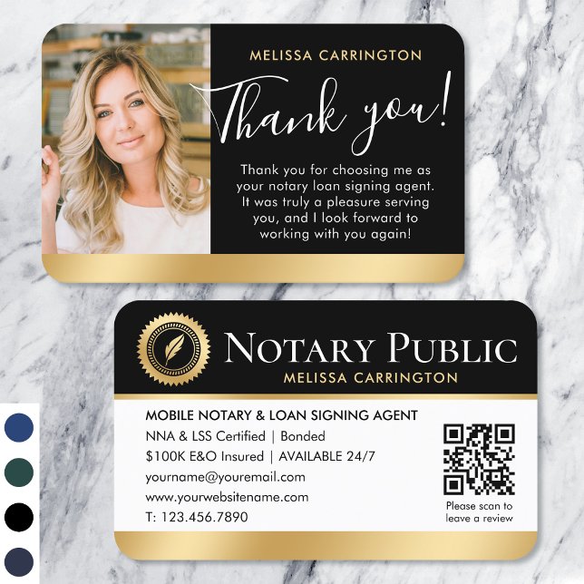 Notary Public Tack Photo QR Code Black Guld Visitkort (Skapare uppladdad)