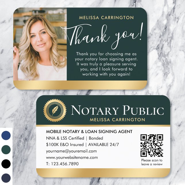 Notary Public Tack Photo QR Code Grönt Guld Visitkort (Skapare uppladdad)