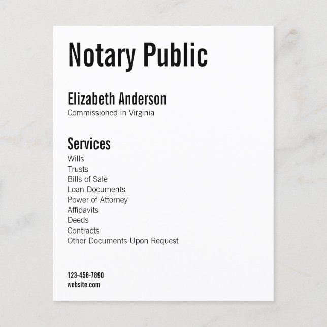Notary Public's Namn Services Mobil Website White Flygblad (Framsidan)