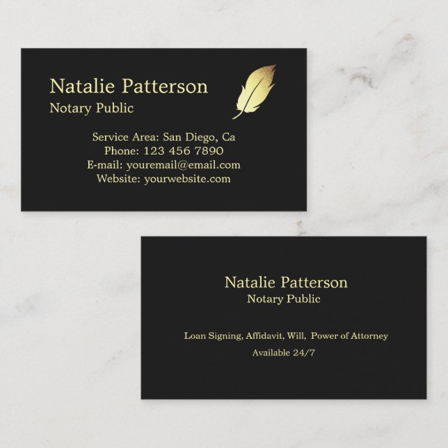 Notary Services Black Modern Business Card Visitkort (Fram/baksida)