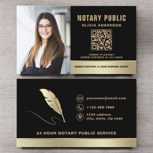 Notary Sigary Agent QR-kod Photo Black & Guld Visitkort
