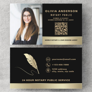Notary Sigary Agent QR-kod Photo Black & Guld Visitkort