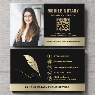 Notary Sigary Agent QR-kod Photo Black & Guld Visitkort