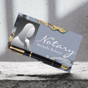 Notary Sigary Agent Trendig Guld & Blue Photo Visitkort