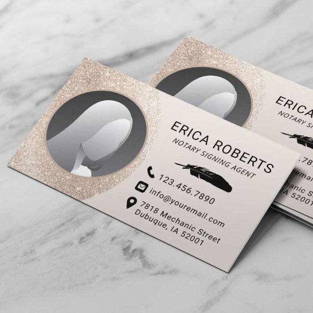 Notary Sigary Elegant Agent Ivory Guld Photo Visitkort (Skapare uppladdad)