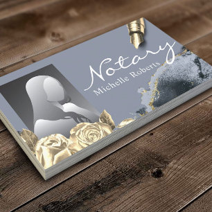 Notary Sigary Guld Blommigt Agent Blue Agate Photo Visitkort