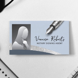 Notary Sigary Modern Blue & Silver Photo Agent Visitkort