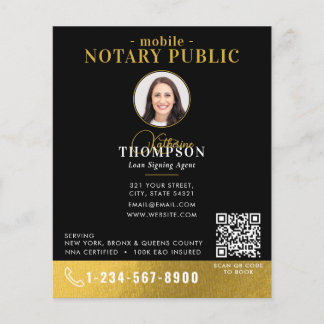 Notary Signing Agent Black Gold Photo QR Code Flygblad