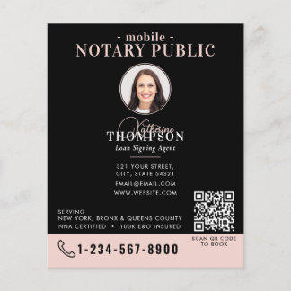 Notary Signing Agent Black Pink Photo QR Code Flygblad