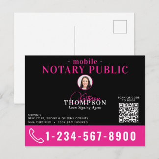 Notary Signing Agent Black Pink Photo QR Code Vykort