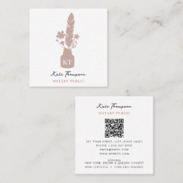Notary Signing Agent Calligraphy Pink Floral Quill Fyrkantigt Visitkort